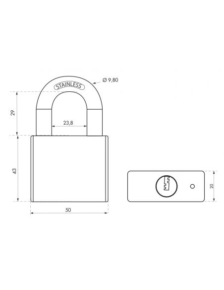 Lacat de exterior, cu cheie, RINOX, 50 mm, THIRARD - 2