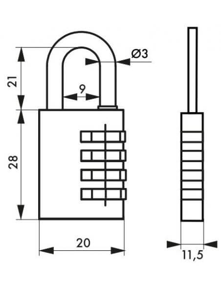 Lacat bagaj, cu cifru, RB, 20 mm, THIRARD - 3