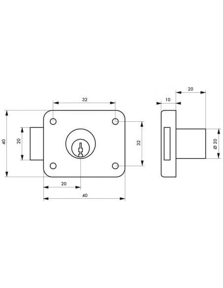 incuietoare mobilier, aplicata, cilindru 20 mm cu 2 chei, nichelata, THIRARD - 2