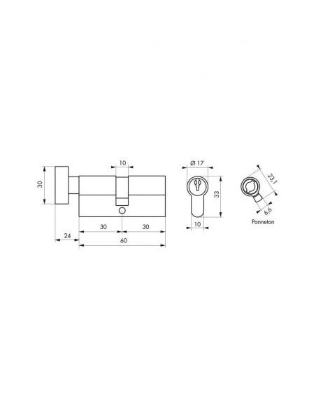 Cilindru cu buton STD, 30 x 30 mm, finisaj negru, 3 chei - 1