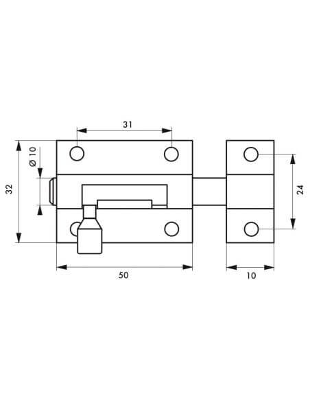 Zavor usa mobilier, aplicat, 50 mm, bolt rotund 10 mm, nichel satinat, THIRARD - 2