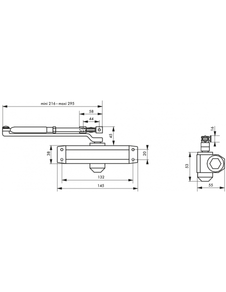 Amortizor hidraulic pentru usi - 30kg, oprire la 90°, vopsit gri - 2