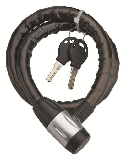 Antifurt cu cheie Scorp, cablu din otel blindat, motocicleta, 18mmx1m, 2 chei, negru - 1