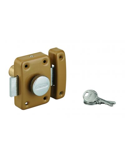 Broasca aplicata cu buton Trident pentru usa interioara, cilindru 45mm, otel, 3 chei, epoxid bronz - 1