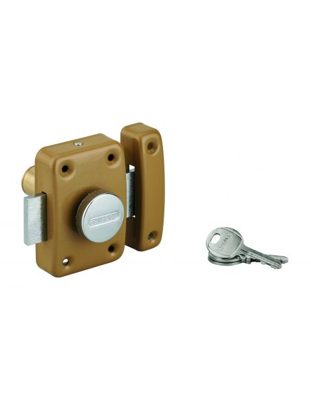 Broasca aplicata cu buton Trident pentru usa interioara, cilindru 45mm, otel, 3 chei, epoxid bronz - 1