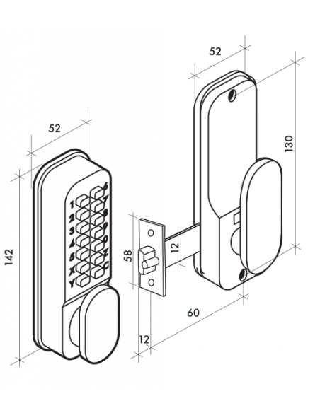 Broasca aplicata cu cifru mecanic, 8 cifre sau litere, crom mat - 2
