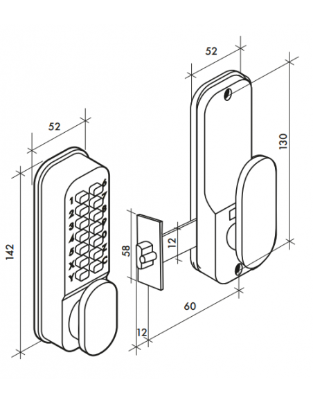 Broasca aplicata cu cifru mecanic, 8 cifre sau litere, crom mat - 2