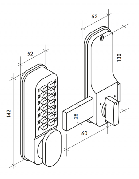 Broasca aplicata cu cifru mecanic aplicat pentru usa interioara, 8 cifre sau litere, crom mat - 2