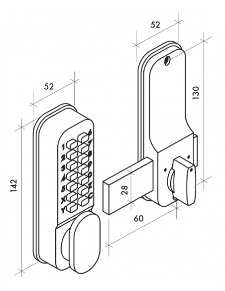 Broasca aplicata cu cifru mecanic  pentru usa interioara, 8 cifre sau litere, crom mat - 2