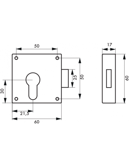 Broasca universala pentru incuietoare de mobilier aplicata pentru usi de mobilier, ax 21,5 mm, 50x60 mm, nichelata - 2
