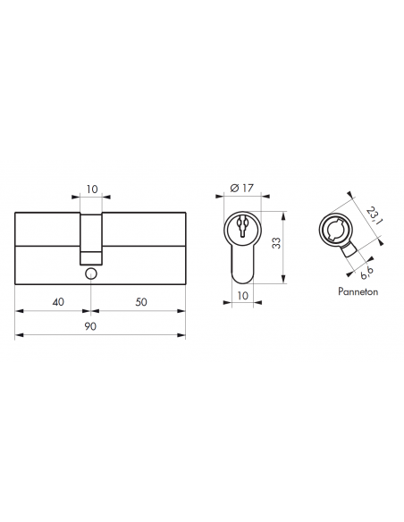 Cilindru PROFILE ECO 40 x 50 mm, anti-inlaturare, alama, 3 chei - 2