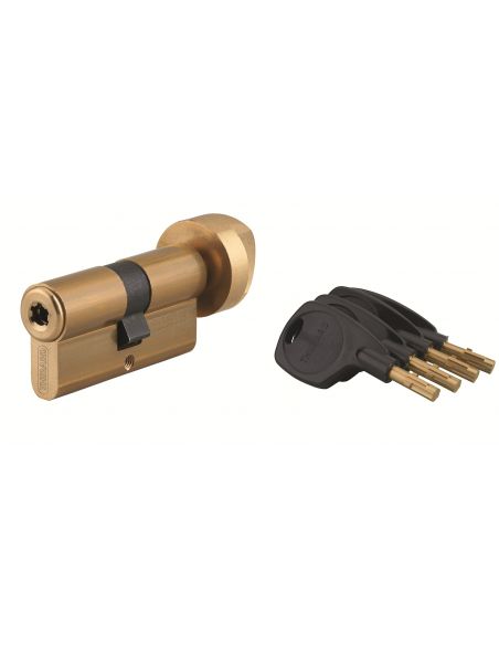 Cilindru usa cu buton Surveyor, 31x31mm, alama, anti-indepartare, 4 chei - 1