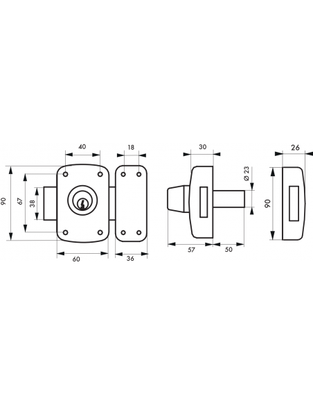 Broasca cu dubla intrare Corvette pentru usa de la intrare, cilindru de 50 mm, otel, 3 chei, epoxid bronz - 2