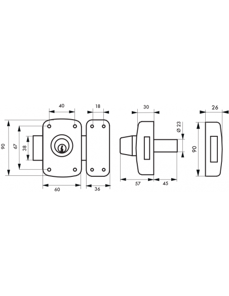 Broasca cu dubla intrare Corvette pentru usa de la intrare, cilindru de 45 mm, otel, 3 chei, epoxid bronz - 2