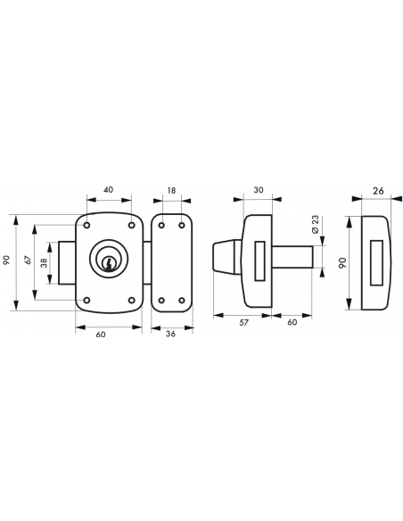 Broasca cu dubla intrare Corvette pentru usa de la intrare, cilindru 60mm, otel, 3 chei, epoxid bronz - 2