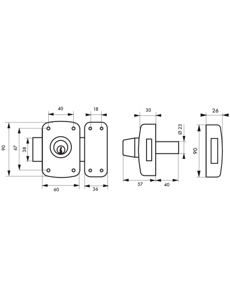 Broasca cu dubla intrare Corvette pentru usa de intrare, cilindru 40mm, otel, 3 chei, epoxid bronz - 2