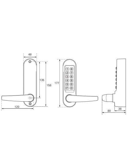 Broasca aplicata combinatie mecanica pentru incuietoare incastrabila pentru usa interioara, patrat 7mm, crom mat - 2