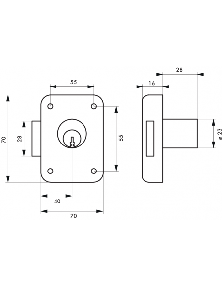 Inchizatoare aplicata pentru mobilier, pentru usa de mobilier, stanga, ax 40mm, 70x70mm, negru, 3 chei - 2