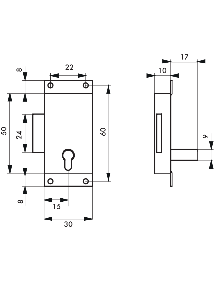 Incuietoare cu brate din otel zincat 30 mm - 1 cheie - 2