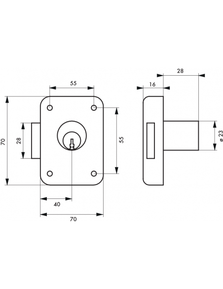 Incuietoare aplicata pentru mobilier, pentru usa de mobilier, dreapta, ax 40mm, 70x70mm, negru, 3 chei - 2