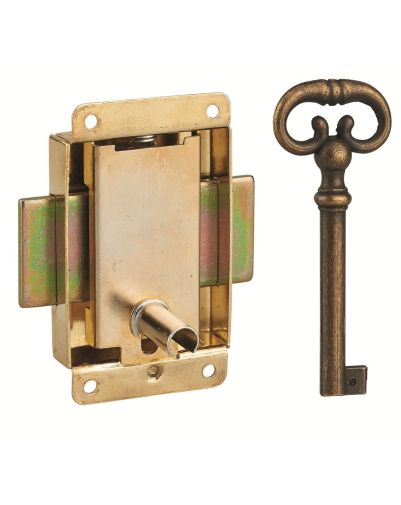 Incuietoare aplicata pentru mobilier, pentru usa de mobilier, ax 20mm, 40x50mm, alama, 1 cheie - 1
