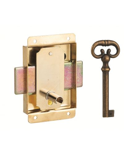 Incuietoare pentru mobilier cu brate pentru usa de mobilier, 50mm, otel alama, 1 cheie - 1