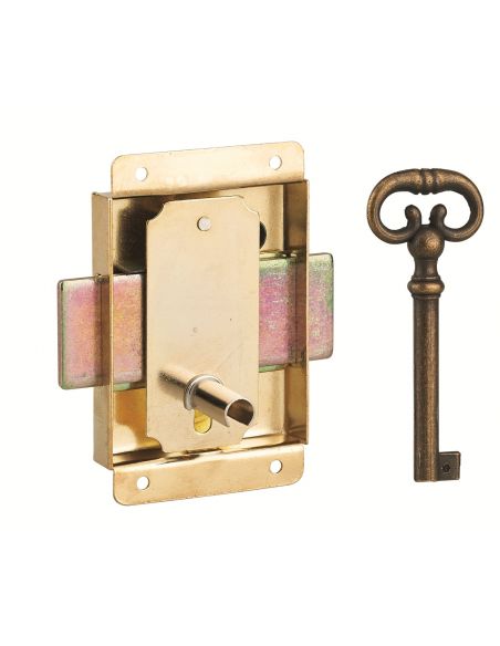 Incuietoare pentru mobilier cu brate pentru usa de mobilier, 50mm, otel alama, 1 cheie - 1