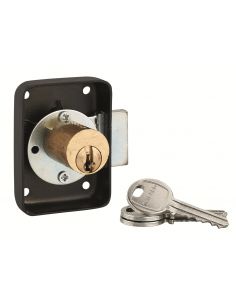 Incuietoare pentru mobilier aplicata pe usa mobilierului, stanga, ax 25mm, 70x50mm, negru, 3 chei - 1