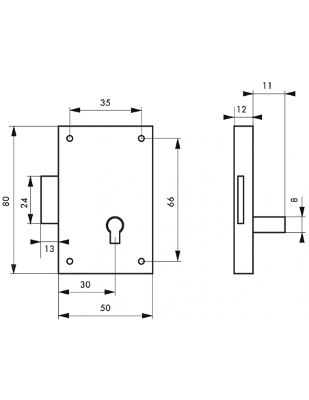 Incuietoare pentru mobilier, otel lustruit, 50 mm, dreapta, 1 cheie - 2