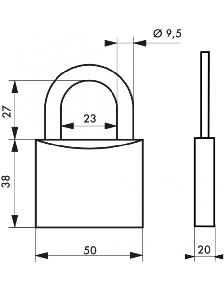 Lacat cu cheie Colorful, alama, interior, arc de otel, 50mm, 3 chei - 2