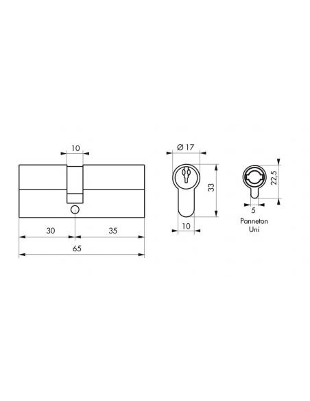 Butuc usa 30 x 35 mm, standard, cama UNI (redusa), STD, 3 chei - 2