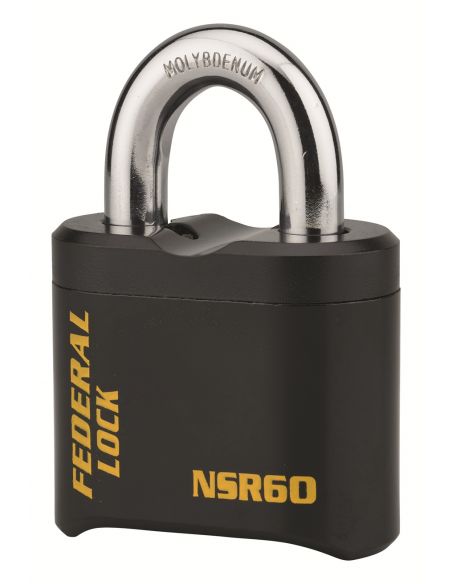 Lacat cu combinatie Federal Lock SR, otel, 4 cifre, pentru santier, arc din otel, 62mm, negru - 1