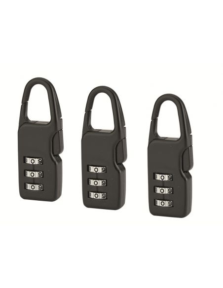 LOT DE 3 lacate SWISH 21mm - combinatie reglabila cu 3 cifre, negru - 1