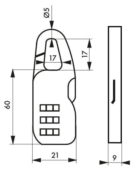 LOT DE 3 lacate SWISH 21mm - combinatie reglabila cu 3 cifre, negru - 2