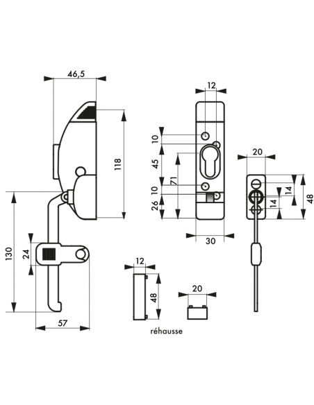 Limitator cu cilindru pentru fereastra, 118x130mm, alb, 3 chei - 3