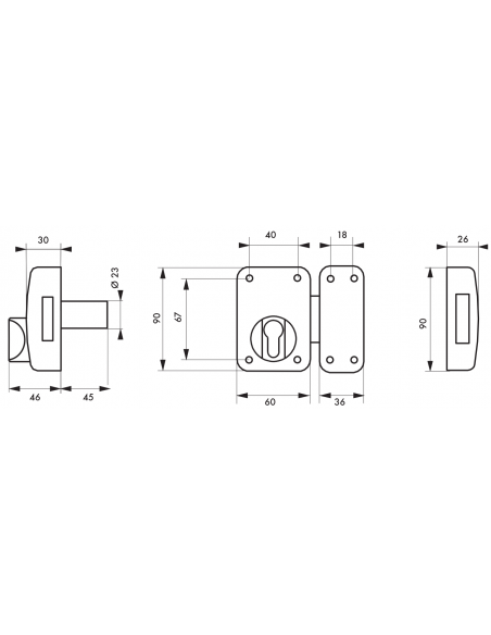 Incuietoare 2310 cu profil de cilindru pentru usa de intrare, 60x90mm, bronz (nu include cilindru) - 2