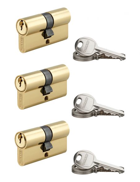 Set de 3 cilindri SA placa de alama, 30X30mm, cheie unica, 9 chei - 2