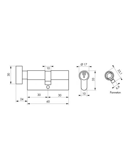 Butuc usa 30 x 30 mm, cu buton, ECO, 3 chei - 2