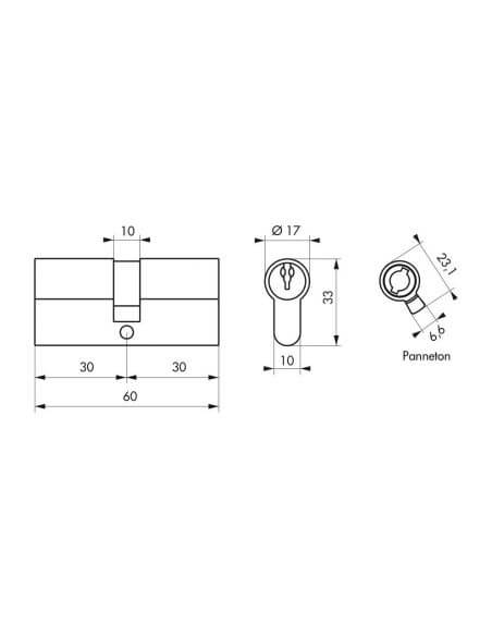 Set 2 cilindri 30 x 30 mm, standard, nichelati, STD, 6 chei, THIRARD - 2