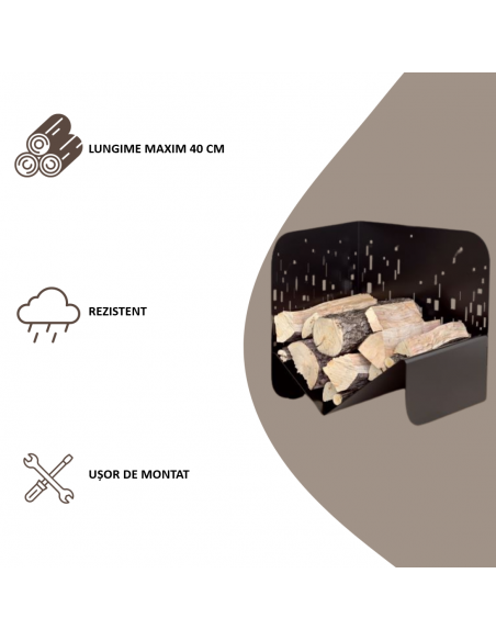 Suport pentru lemne semineu negru pentru interior si exterior Bristol, otel, 433x500mm - 4