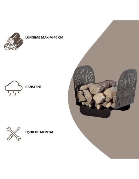 Suport pentru lemne semineu negru pentru interior si exterior Serena, otel, 400x525mm - 4