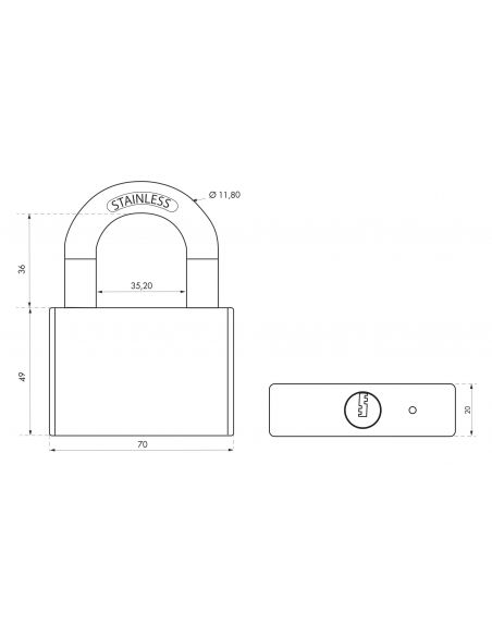 Lacat de exterior, cu cheie, RINOX, 70 mm, THIRARD - 2