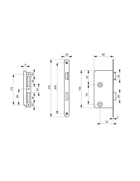 Broasca usa interior, ingropata, 55 x 78 mm, cu blocare dreapta, zincat - potrivita pt. usa baie/WC sau usa dormitor, THIRARD - 