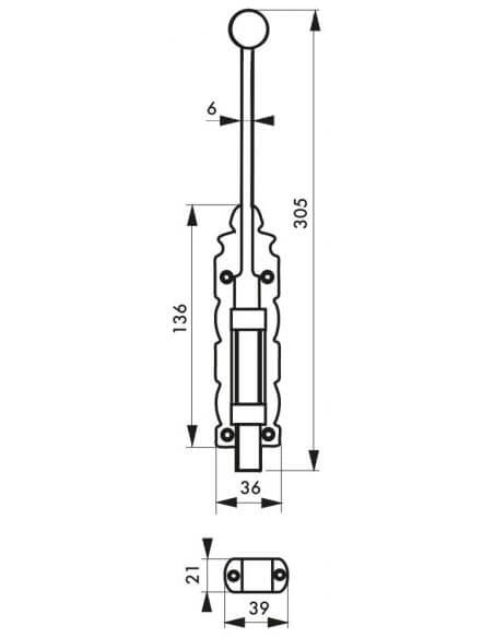 incuietoare usa RUSTIQUE, zavor vertical, 305 mm, negru lacuit, THIRARD - 2