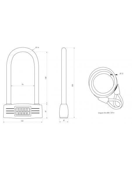 Antifurt bicicleta a€žUa€ cu cifru si cablu, UP, 14 mm, 18 cm, THIRARD - 2