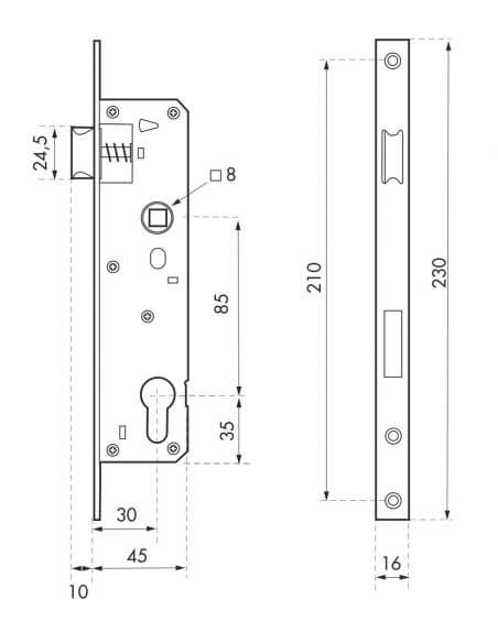 Broasca usa intrare, ingropata, 30 x 85 mm, pt. cilindru profil european, fara contraplaca, zincat - potrivita pt. usa termopan,