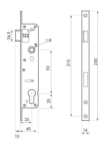 Broasca usa intrare, ingropata, 25 x 92 mm, pt. cilindru profil european, fara contraplaca, zincat - potrivita pt. usa termopan,