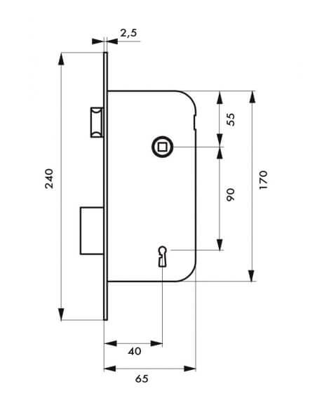 Broasca usa interior, ingropata, 40 x 90 mm, 2 chei caneluri, negru - pt. usa baie/WC sau usa dormitor, THIRARD - 2