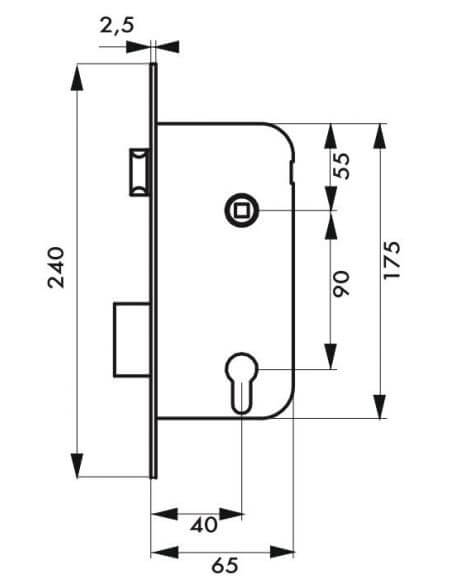 Broasca usa intrare, ingropata, 40 x 90 mm, pt. cilindru profil european, zincat - potrivita pt. usa lemn, THIRARD - 2