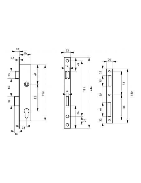 Broasca usa intrare, ingropata, 24 x 92 mm, pt. cilindru profil european, zincat - potrivita pt. usa termopan, THIRARD - 2